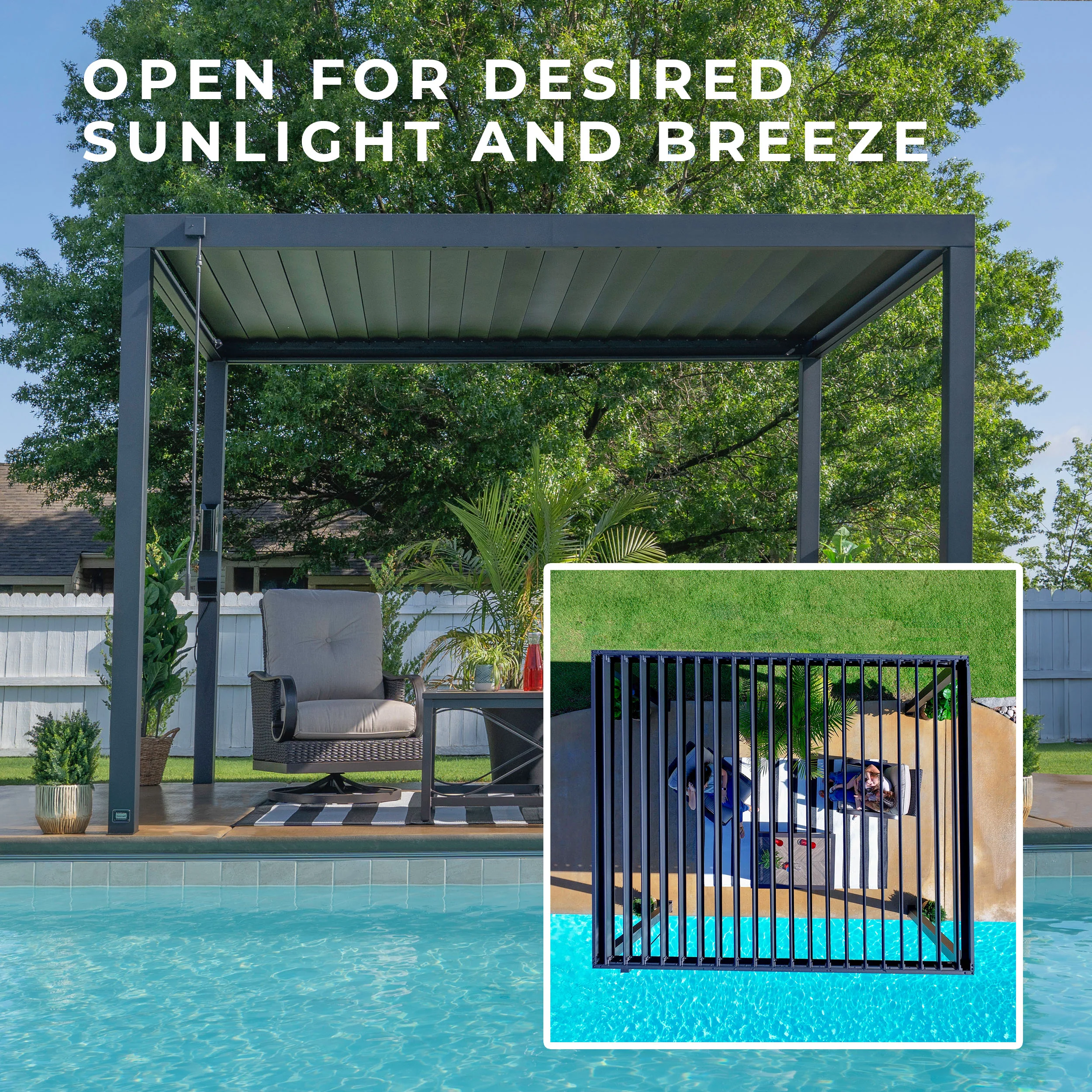 3.6m x 3.0m (12ft x 10ft) Sarasota Steel Louvered Pergola - Image 5