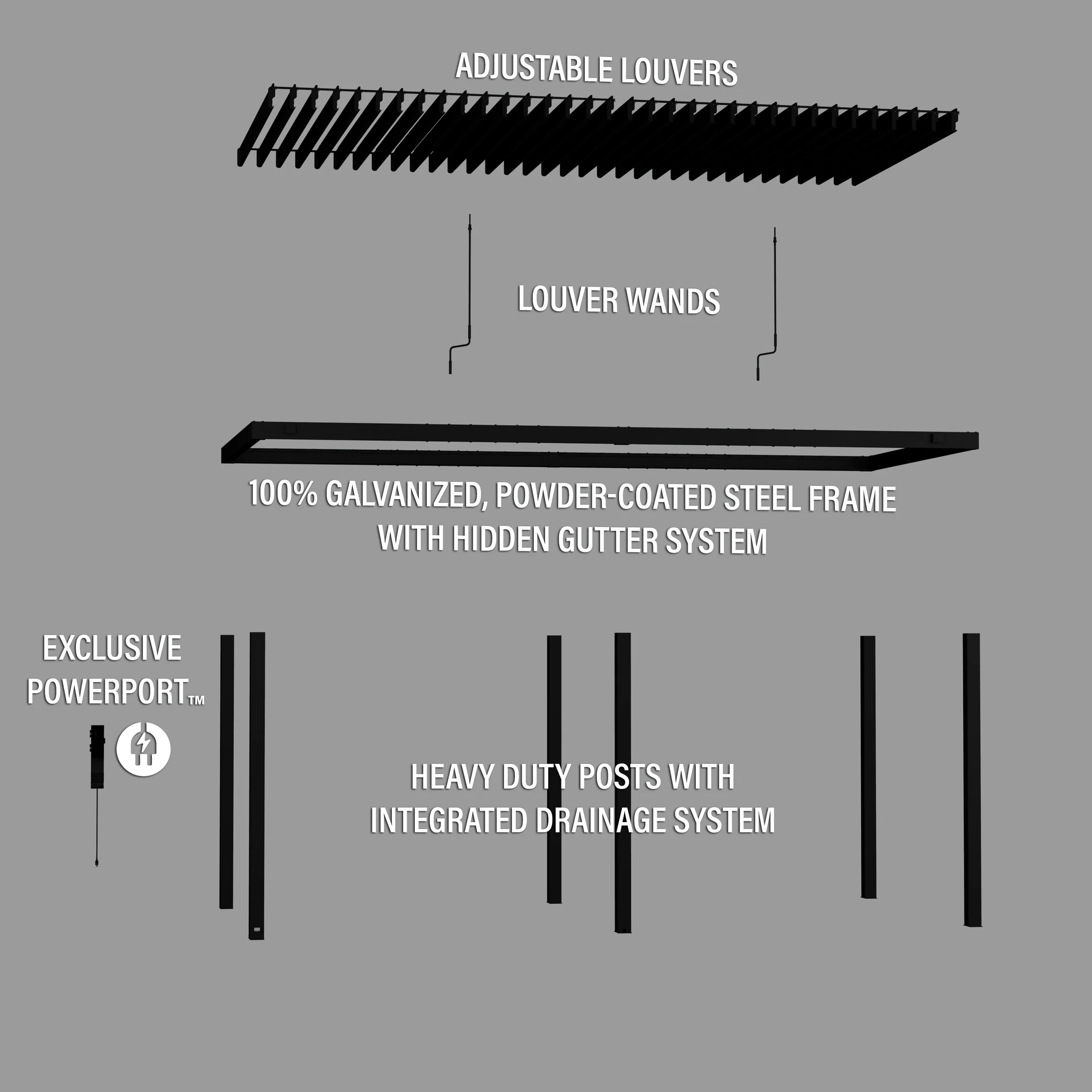 6.0m x 3.0m (20ft x 10ft) Sarasota Steel Louvered Pergola - Image 13