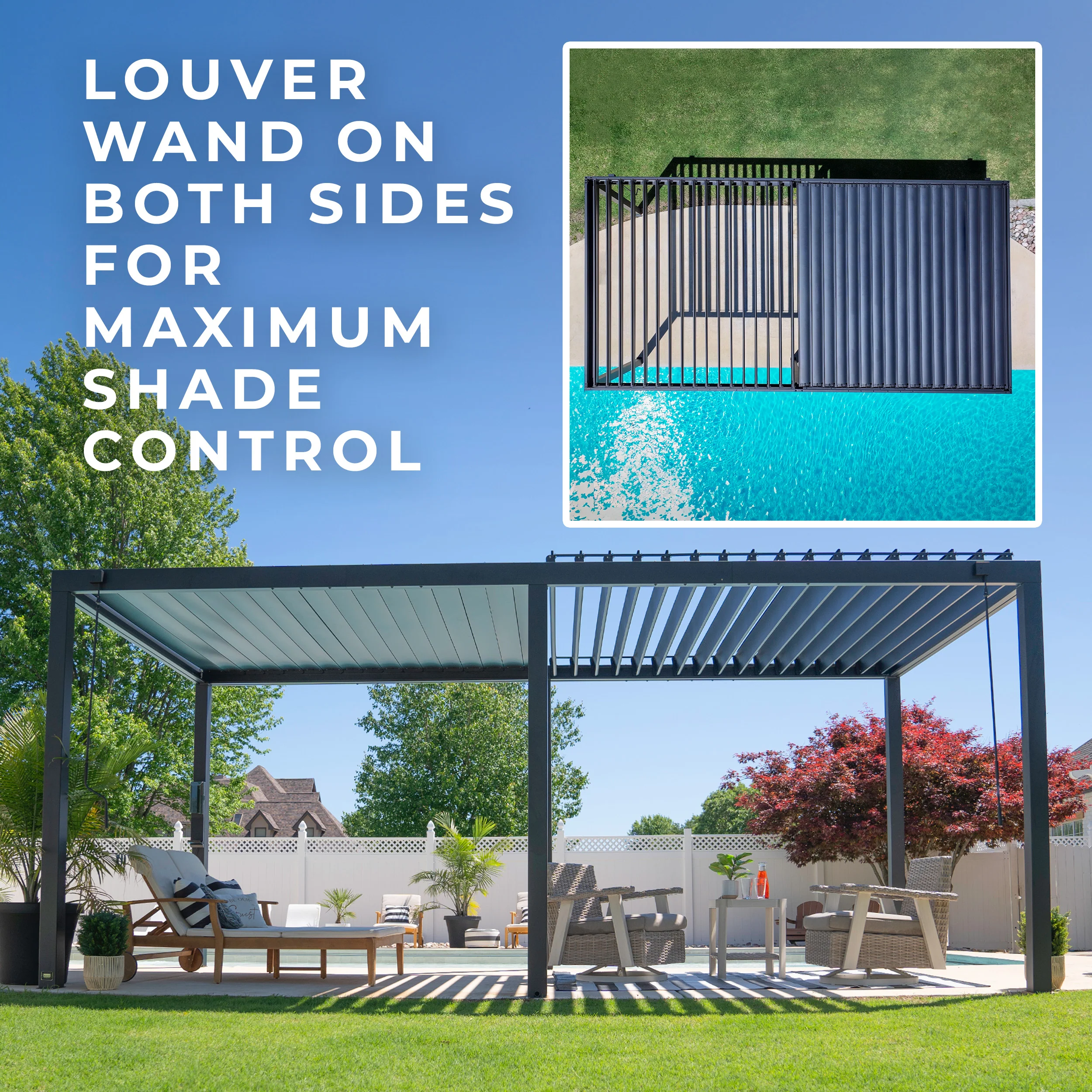 6.0m x 3.0m (20ft x 10ft) Sarasota Steel Louvered Pergola - Image 5
